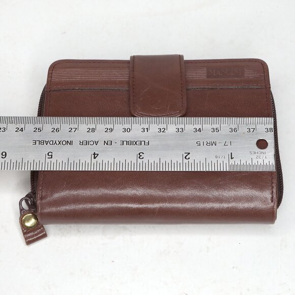MANCINI Unisex Leather Medium Clutch Wallet Brown Plaid Lining Travel - Picture 8 of 10